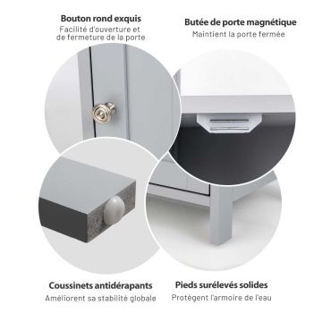 Bathroom cabinet, with doors and adjustable shelf, White, 45.72 × 83.82 × 30.48 cm