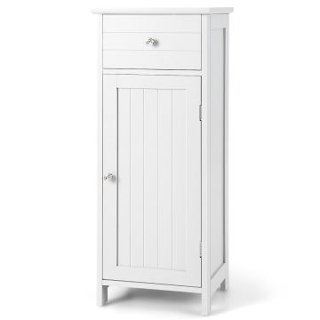 Bathroom cabinet, with doors and drawer, White, 30.48 × 87.63 × 35.56 cm
