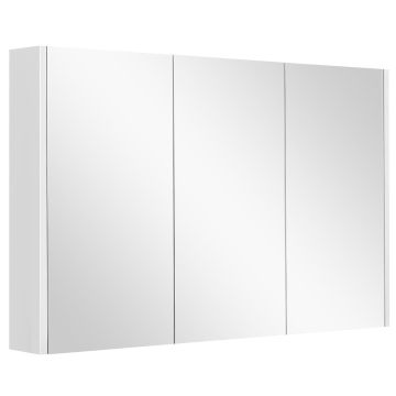 Bathroom cabinet with mirror, 3 doors, White, 90 × 65 × 11 cm