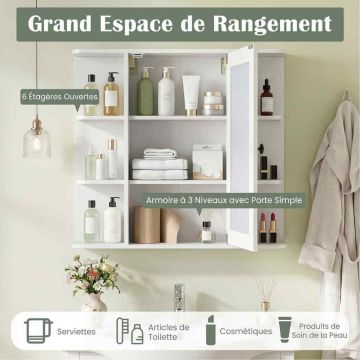 Bathroom cabinet with mirror, 9 compartments, 66 × 63 × 16.5 cm