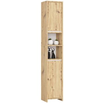 Vannitoakapp UNI, 2 ust, 4 riiulit, valge/pruun, 32 × 180 × 28 cm