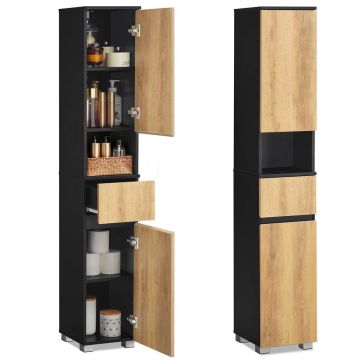 Bathroom cabinet VASAGLE BBK560BC01, 1 drawer, Black/brown, 30 × 170.2 × 30 cm