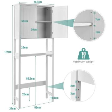 Bathroom cabinet above the toilet, 2 doors, open shelf, 71.12 × 172.72 × 24.13 cm