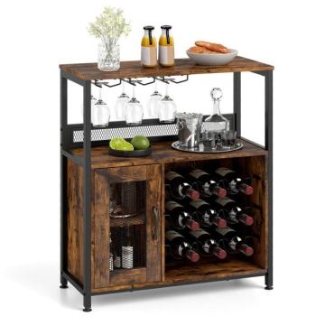 Wine bar cabinet, for 9 bottles, 6 glasses, Brown, 75 × 34 × 90.5 cm