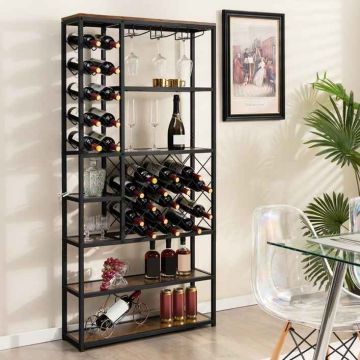 Wine rack, 27 bottles and 16 glasses, 81.28 × 166.37 × 22.86 cm