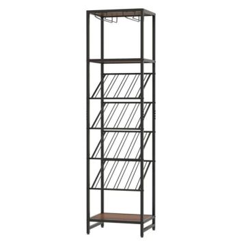 Wine rack, up to 16 bottles, 6 glasses, Black/brown, 45 × 35 × 171 cm