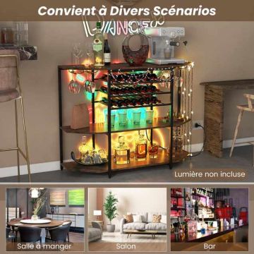 Wine rack, 21 bottles, 8 glasses, Brown, 120 × 92 × 40 cm