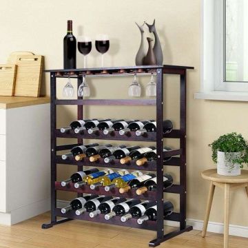 Wine rack, for 24 bottles and 6 glasses, Red, 80.01 × 40.89 × 90.42 cm
