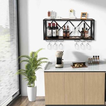 Wine rack, wall-mounted, for 39 bottles and 12 glasses, 100.33 × 45.72 × 25.4 cm
