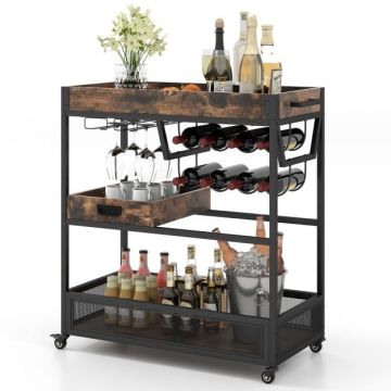 Wine trolley, 2 glass holders, 87.63 × 90.17 × 40.64 cm
