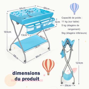 Changing table, 4 side partitions, 27 × 40.5 × 36.5 inches