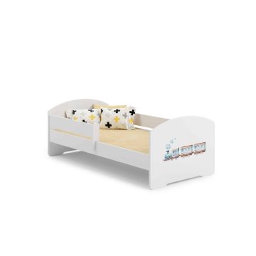 Детская кроватка Luk с матрасом и защитным бортиком 144 см x 77 см x 56 см, поезд