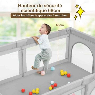Playpen for children with 50 balls, 205 x 147 x 68 cm, gray