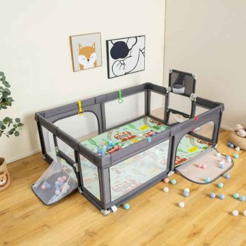 Playpen, 4 rings, 50 balls, Grey, 188 × 157 × 100 cm