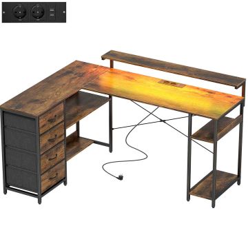 Игровой стол, Оборотный Г-образный, 4 ящика, Коричневый, 155 × 91,4 × 110 см