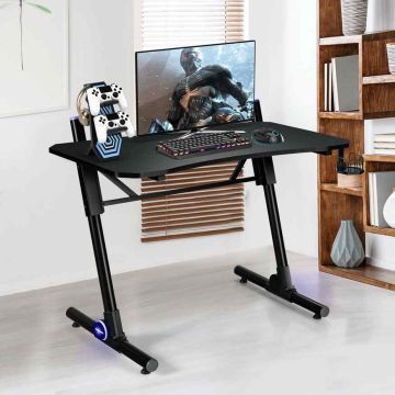 Gaming Table, Adjustable Height with LED Lighting, Black, 43.5 × 23.5 × 27/30/33 inches