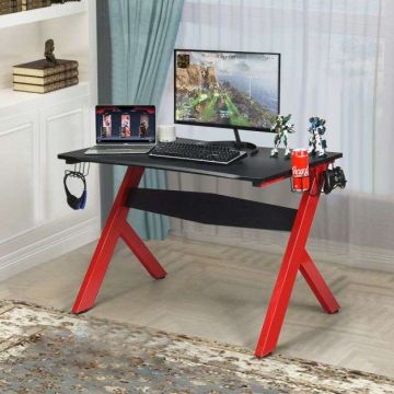Gaming Table, With Cup and Headphone Holders, Black/Red, 48.5 × 30 × 23.5 inches