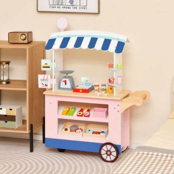 Toy food cart, 30 accessories, 29.5 × 12 × 40 inches