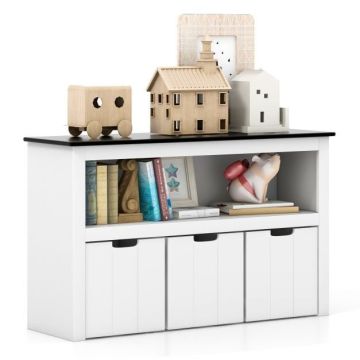 Toy storage cabinet, 3 boxes, White/black, 101.6 × 33 × 62.2 cm