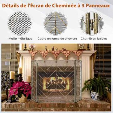 Fireplace safety net, 3-piece, 133.35 × 2.54 × 78.74 cm