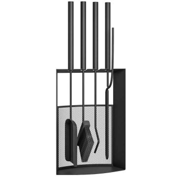 Kaminatarvikute komplekt, 5-osaline, Must, 28 × 13 × 59,5 cm