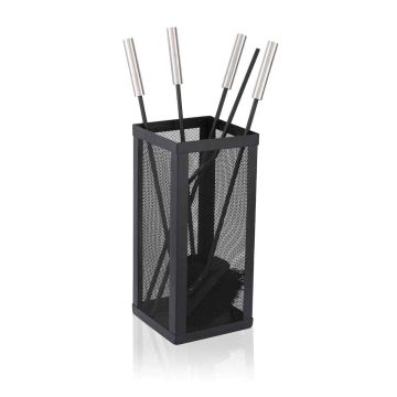 Kaminatarvikute komplekt Relaxdays 10052257.0, 5-osaline, Must/hõbedane, 35 × 16 × 16 cm
