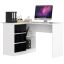 Corner computer desk B16, left, 3 drawers, white/black, 124 × 77 × 85 cm