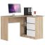 Corner desk B16 CLP, right, 3 drawers, white/brown, 124 × 77 × 85 cm