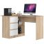 Corner desk B16, left, 3 drawers, white/brown, 124 × 77 × 85 cm