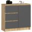 Kummut K80 JERRY, 1 uks, 3 sahtlit, tammehall, 80 × 77 × 35 cm